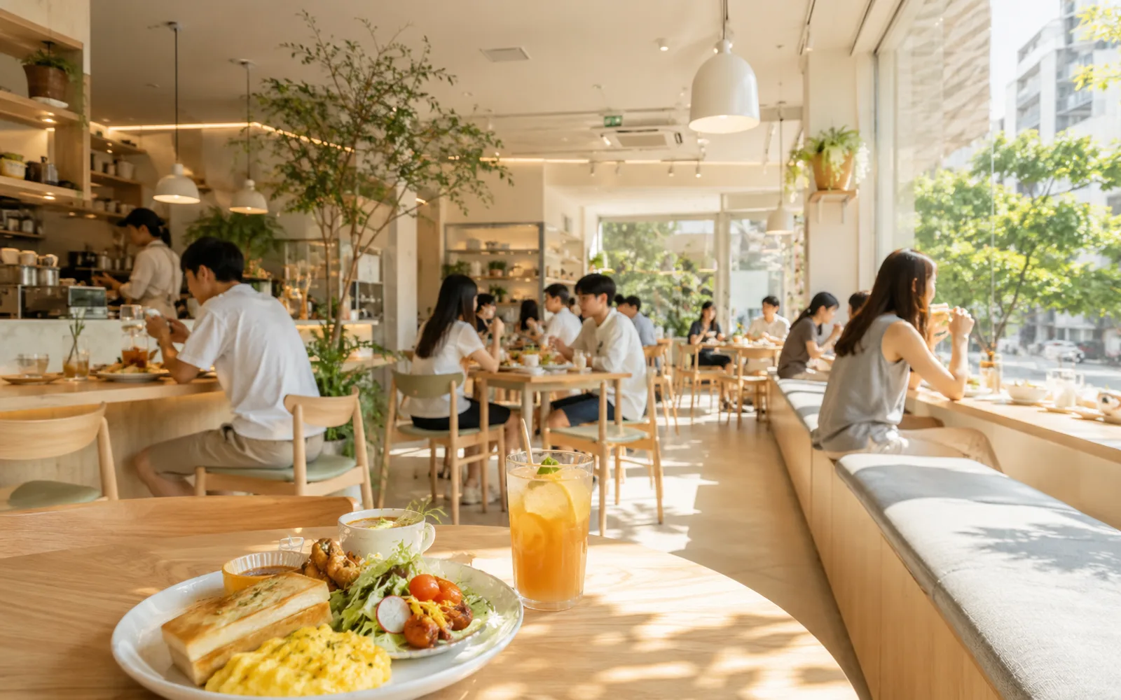 日光灑進店裡的明亮早午餐空間