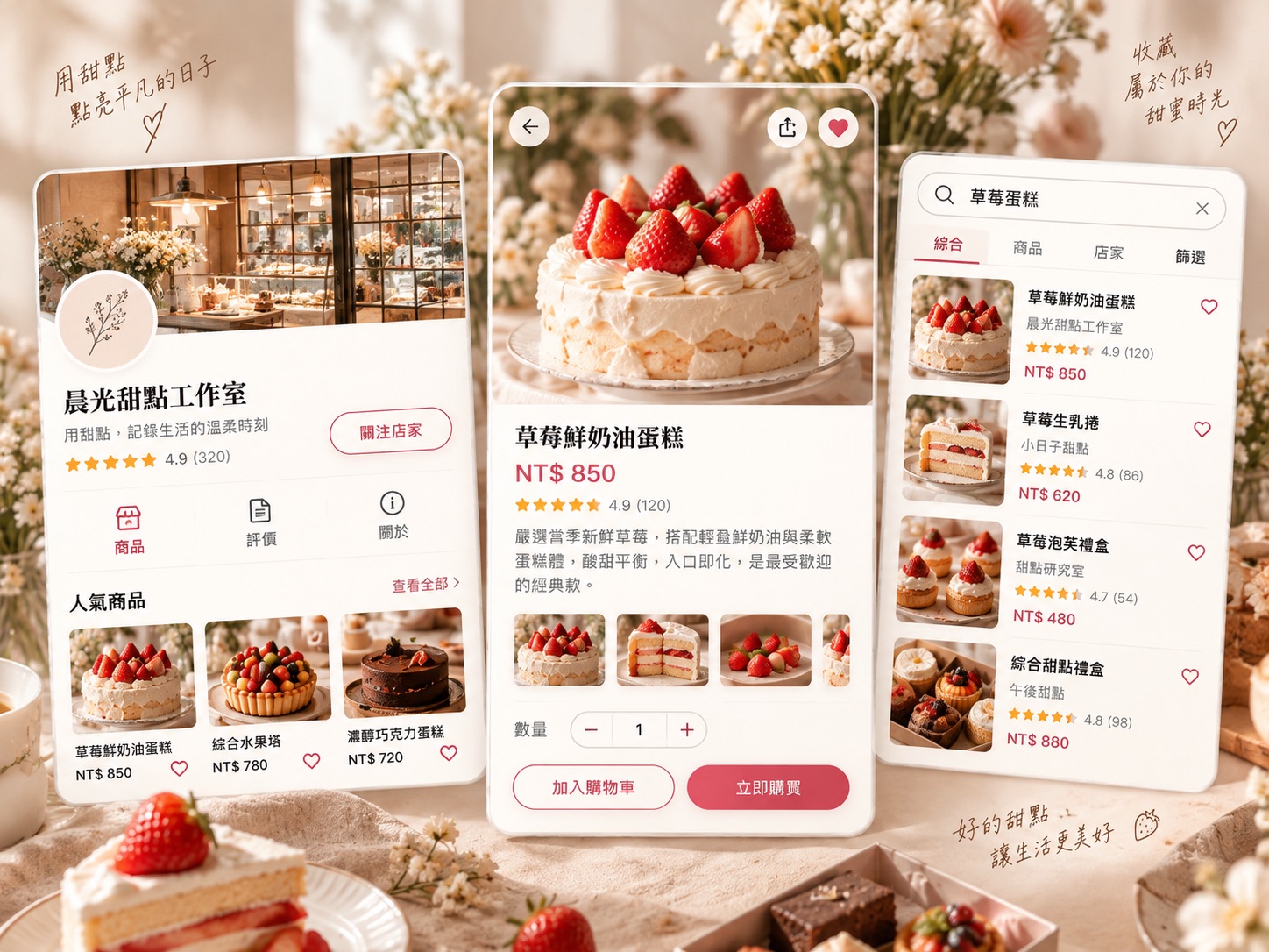 甜點市集的商品頁畫面